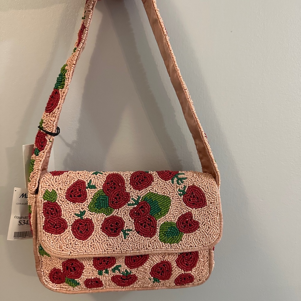 Viral strawberry beaded bag